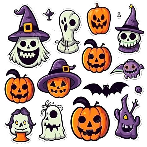 Set Of Cartoon Halloween Stickers, Hand Drawn Illustration Vector Collection Of Halloween ...