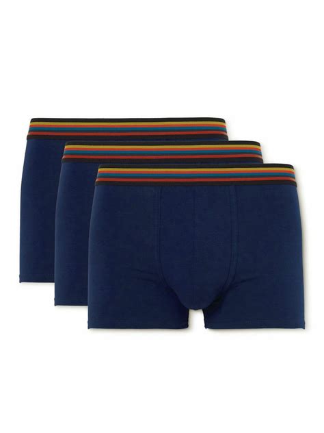 Paul Smith Three Pack Striped Stretch Cotton Boxer Briefs Blue Paul