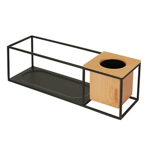 Repisa Rectangular Con Cubo De Madera Negro Perfect Home