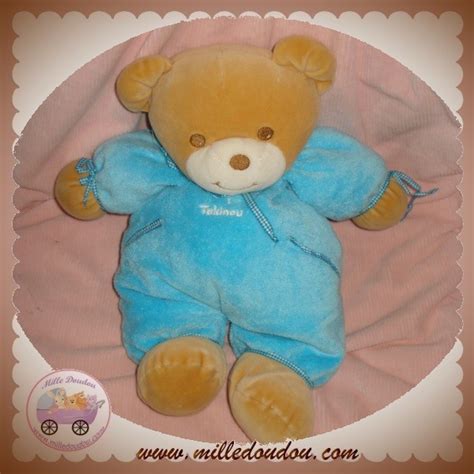 TAKINOU SOS DOUDOU OURS BEIGE CORPS BLEU PLUME