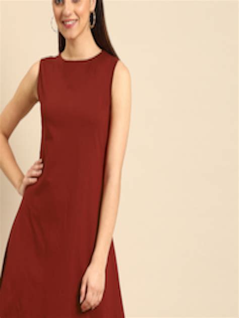 Buy Dressberry Women Rust Brown Solid A Line Dress Dresses For Women