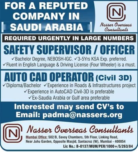 Safety Officer And Safety Supervisor Jobs In Saudi Arabia Required