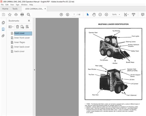 Mustang 2040 2042 2050 Skid Steer Loader Operators Manual 000 24996