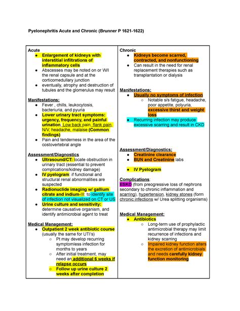 Pyelonephritis Acute And Chronic Studocu