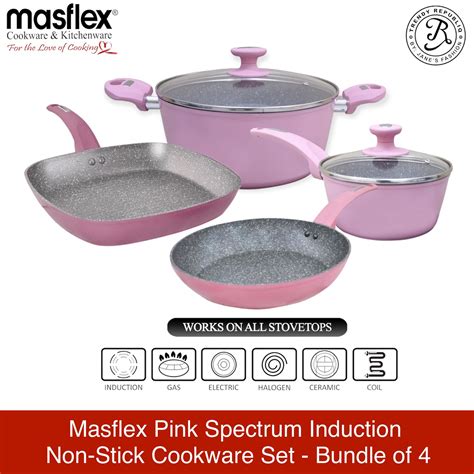 Masflex Pink Spectrum Induction Non Stick Cookware Set Bundle Of