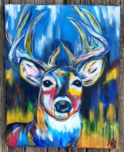 16x20 Original Colorful Acrylic Canvas Deer Painting | Etsy | Deer ...