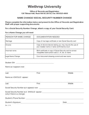 Fillable Online Winthrop Name And Ssn Change Indd Fax Email Print