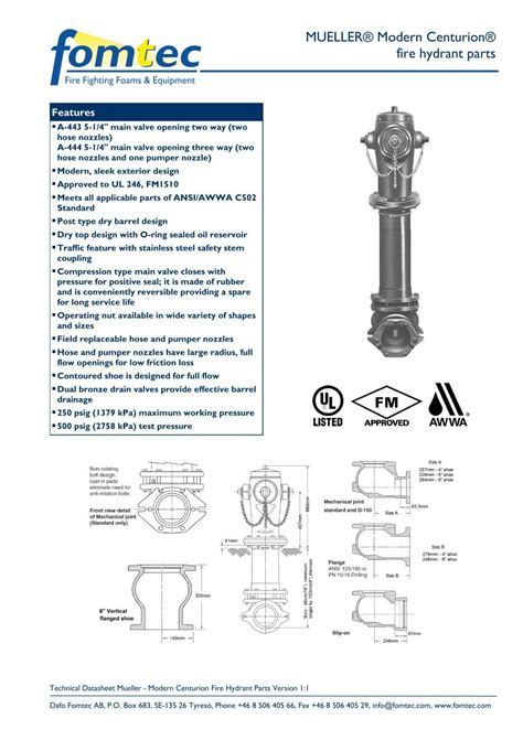 MUELLER Modern Centurion Fire Hydrant Parts Dafo Fomtec AB