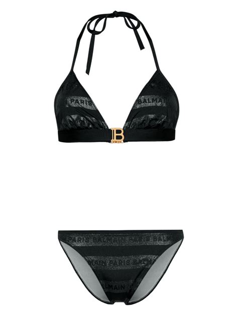 Balmain Logo Print Triangle Bikini Set Black Farfetch Uk