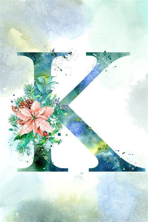 The Letter K Is Painted With Watercolors And Has Flowers On It S Uppercase