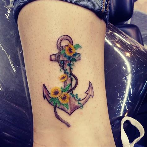 Anchor Tattoo With Sunflowers Sunflower Tattoos Tattoos For Women