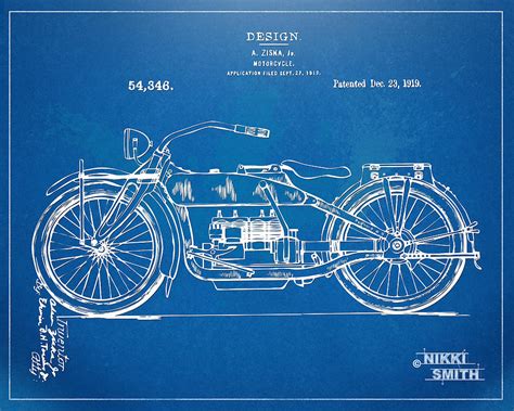 Harley Davidson Motorcycle 1919 Patent Artwork Drawing By Nikki Marie Smith