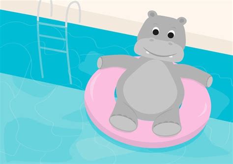 Hippopotame De Dessin Anim Dans La Piscine Vecteur Premium