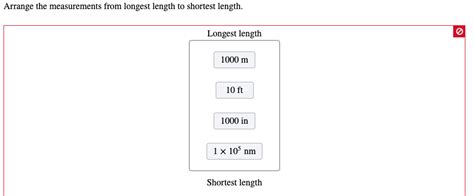 Solved Arrange The Measurements From Longest Length To Chegg