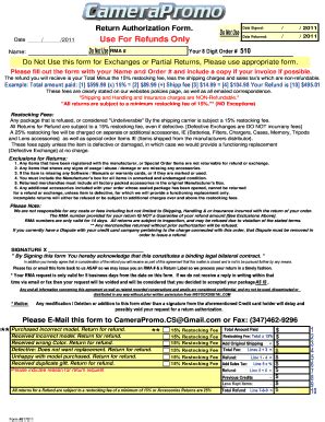 Fillable Online Return Authorization Form Do Not Use Date Signed Use