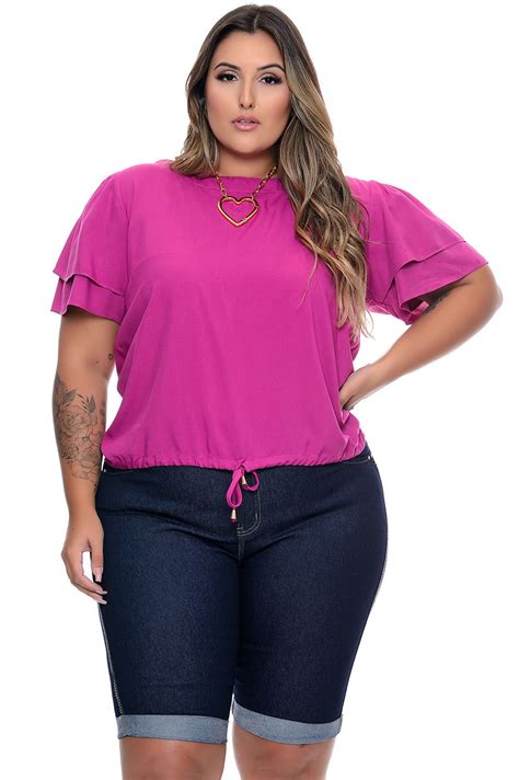 Blusa Plus Size Mangas Flu Das Roxa Vk Moda A Maior E Melhor Loja Online