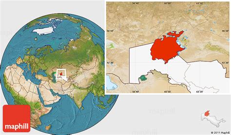 Satellite Location Map of Aral Sea, highlighted country