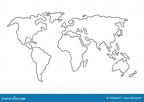 Carte Mondiale Tracé à La Main Simple Stylisé Continents Silhouette