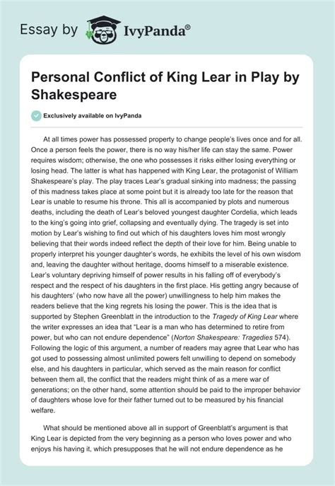 Personal Conflict Of King Lear In Play By Shakespeare 1687 Words