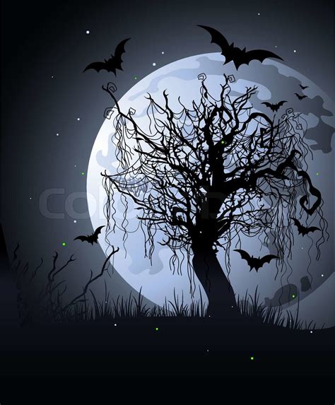 Creepy Baum Nighthalloween Hintergrund Stock Vektor Colourbox