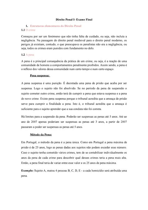 Direito Penal I Exame Final Direito Penal I Exame Final Estruturas