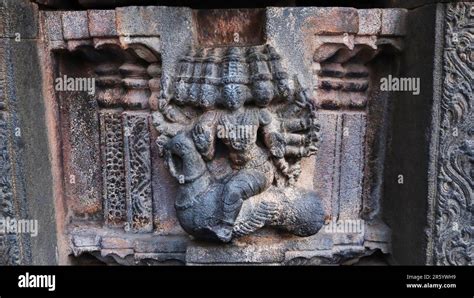 Carved sculpture of Lord Kartikeya on the Bugga Ramlingeswara Temple ...