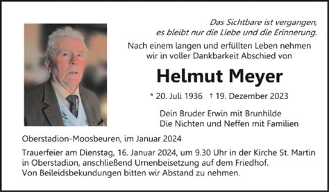 Traueranzeigen Von Helmut Meyer Schwaebische De Trauerportal