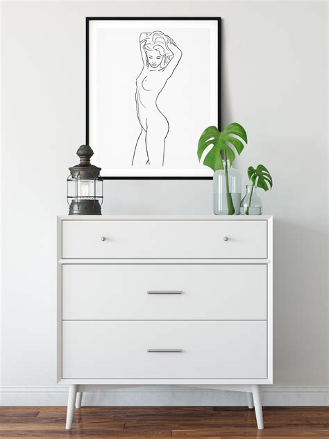 Nude Woman Line Drawing Print Printable Wall Art Female Etsy Denmark