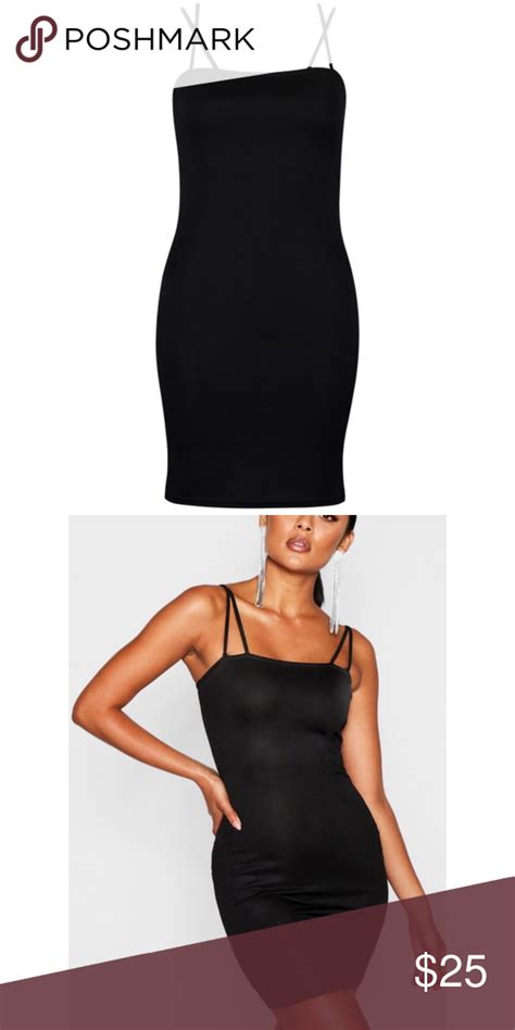 🔷black Square Neck Bodycon Dress🔷 Boohoo Dresses Long Sleeve Tee