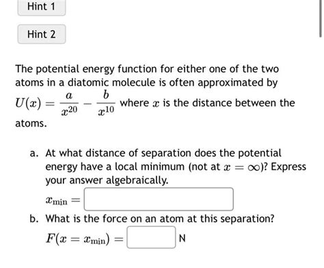 Solved The Potential Energy Function For Either One Of The