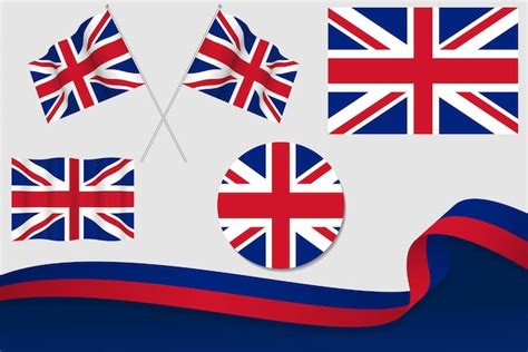 Premium Vector Set Of United Kingdom Flags In Different Designs Icon Flaying Flags With Ribbon