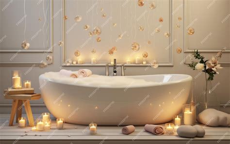 Premium AI Image | Relaxing Bubble Bath Scene with Candles and Music AI