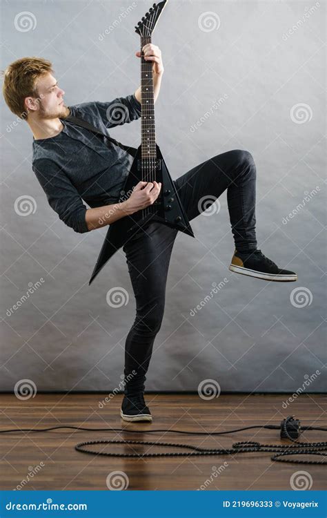 Man Playing On Electric Guitar Stock Image Image Of Moves Teen