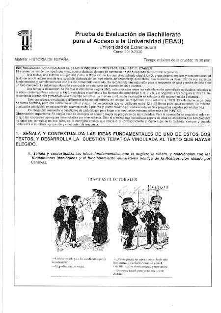 Examen De Historia De España Ebau De Extremadura Convocatoria