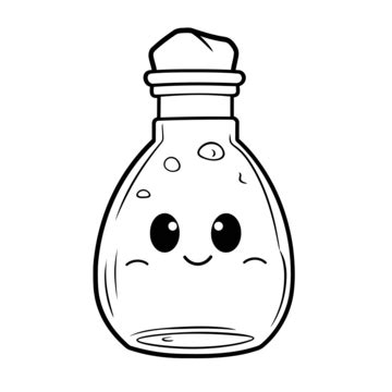 The Bottle Coloring Page With A Funny Face And Bubbles Outline Sketch ...