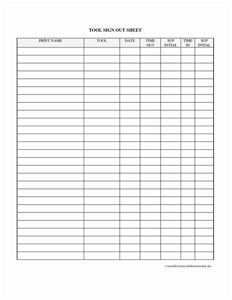 Check In And Check Out Sheet Template