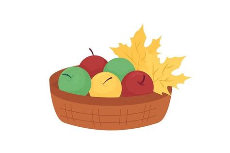 Fall apple basket flat color object