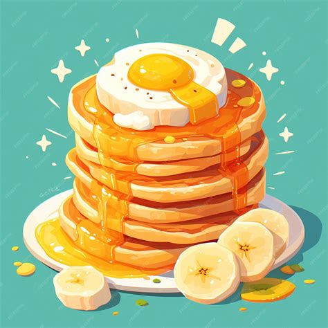 Fluffy Banana Pancake Breakfast Cartoon Scene | Premium AI-generated vector