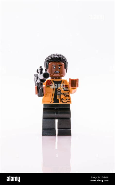 Star Wars Finn Lego Minifigure Toy With Reflection And White Background