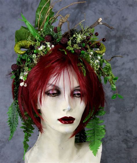 Woodland Raspberry Fairy Full Wine Red Wig With Forest Flowers Berries