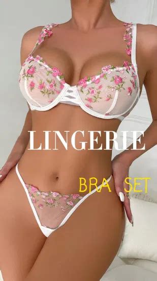 Woman Sexy Lace Embroidered Lingerie Set Deep V Plunge Unlined Bra Set See Through Bra Thong