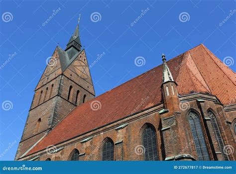 Historic Marktkirche Aka Market Church With Red Roof And Blue Sky In