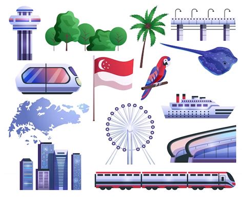 Free Vector | Singapore cartoon icons set