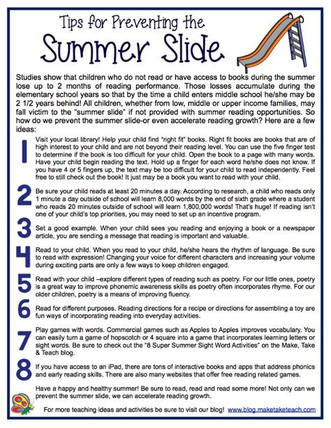 Preventing The Summer Slide Make Take And Teach