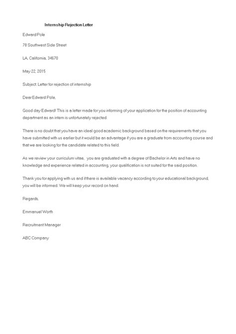 Internship Rejection Letter How To Create An Internship Rejection