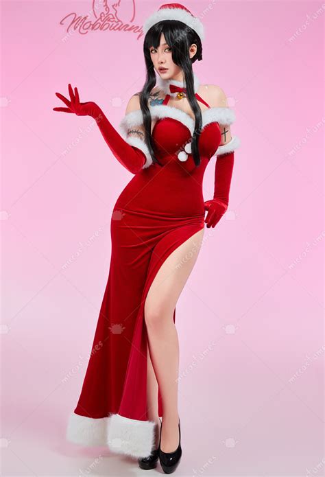 Women Red Christmas Sexy Lingerie Dress Plush High Split Backless Long Dress With Hat Gloves