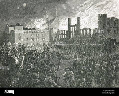 Palace of Westminster on fire, the burning of Parliament, 16 October 1834 Stock Photo - Alamy