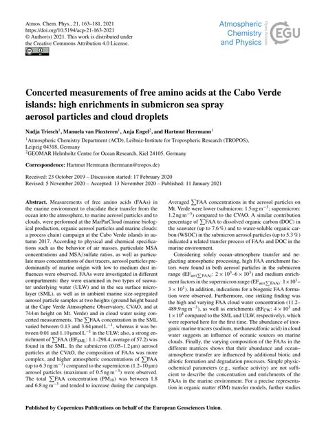 Pdf Concerted Measurements Of Free Amino Acids At The Cabo Verde