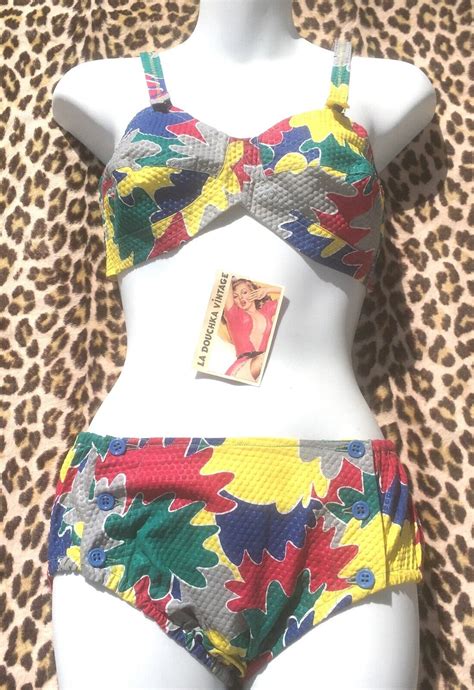 FRENCH 1940s PIN UP BIKINI SWIMWEAR EYE CATCHER PRINT Gem