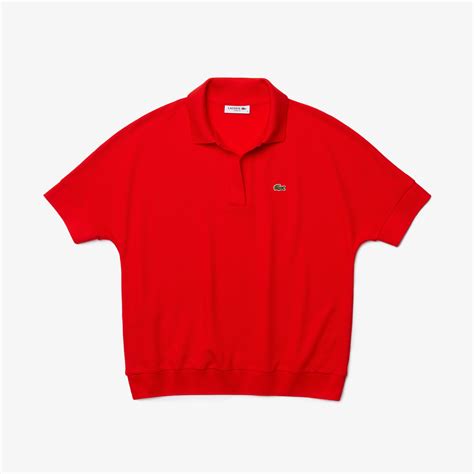 Lacoste Red Short Sleeves Loose Fit Flowy Pique Polo Shirt For Women